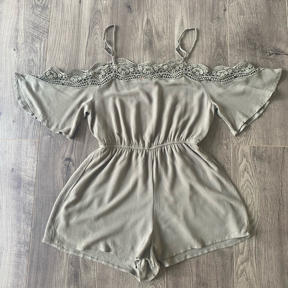 Olive Green Lace Romper